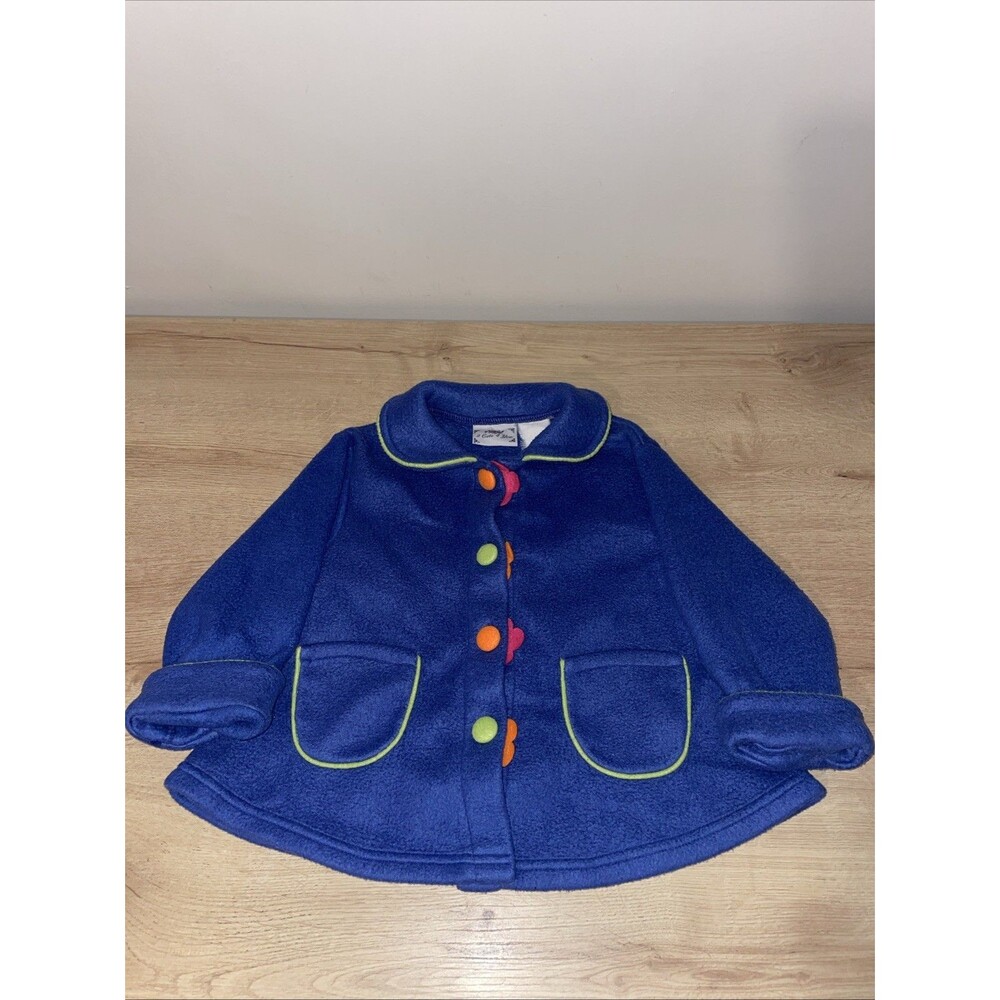 2 Cute 4 You Fleece Jacket Toddler Blue Peplum Flower Buttons Vintage 90s 2T